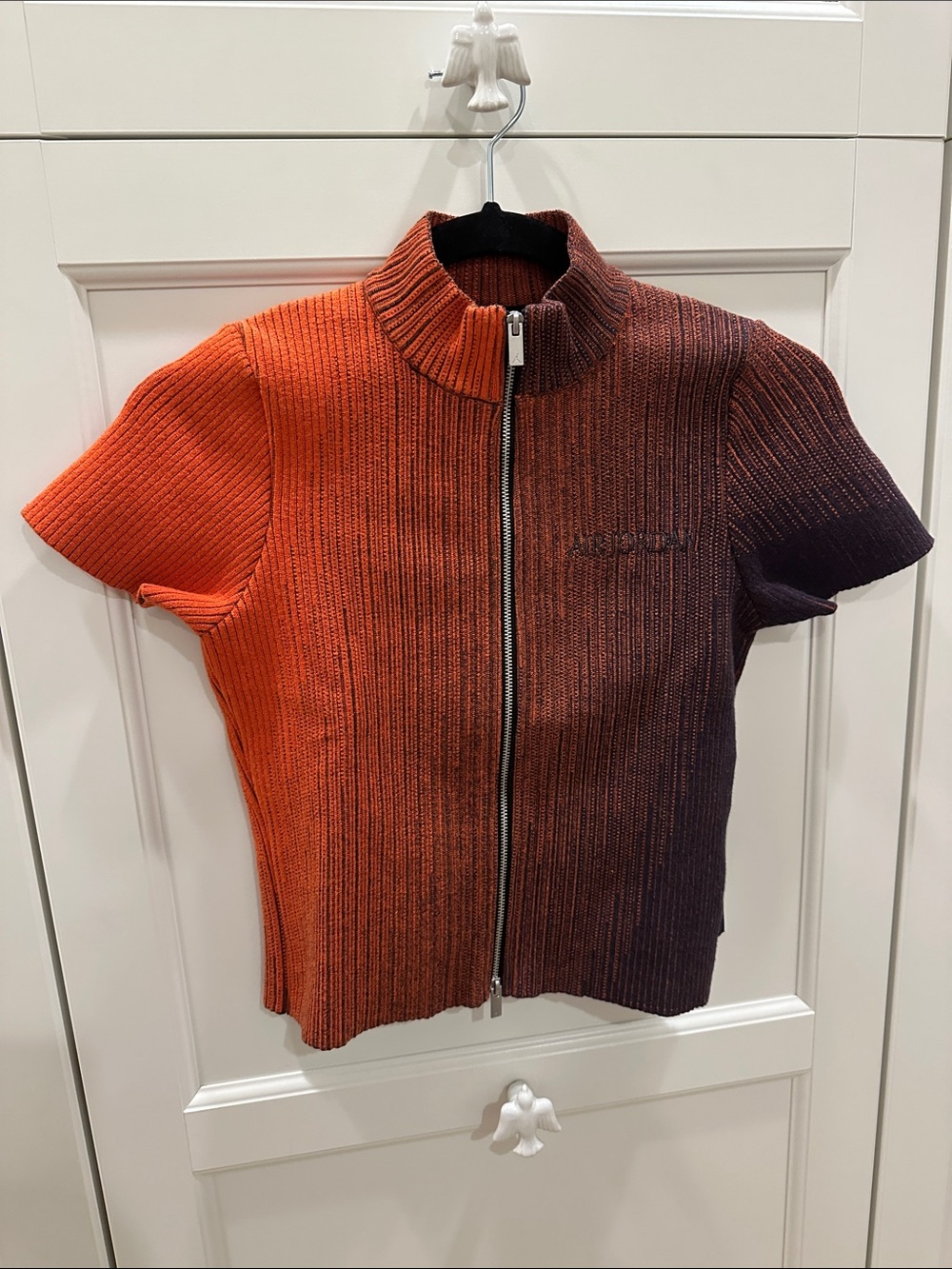 NWT Nike Air Jordan Sample 2-Way Zip Knit Ribbed Cave Purple/Mantra Orange Small